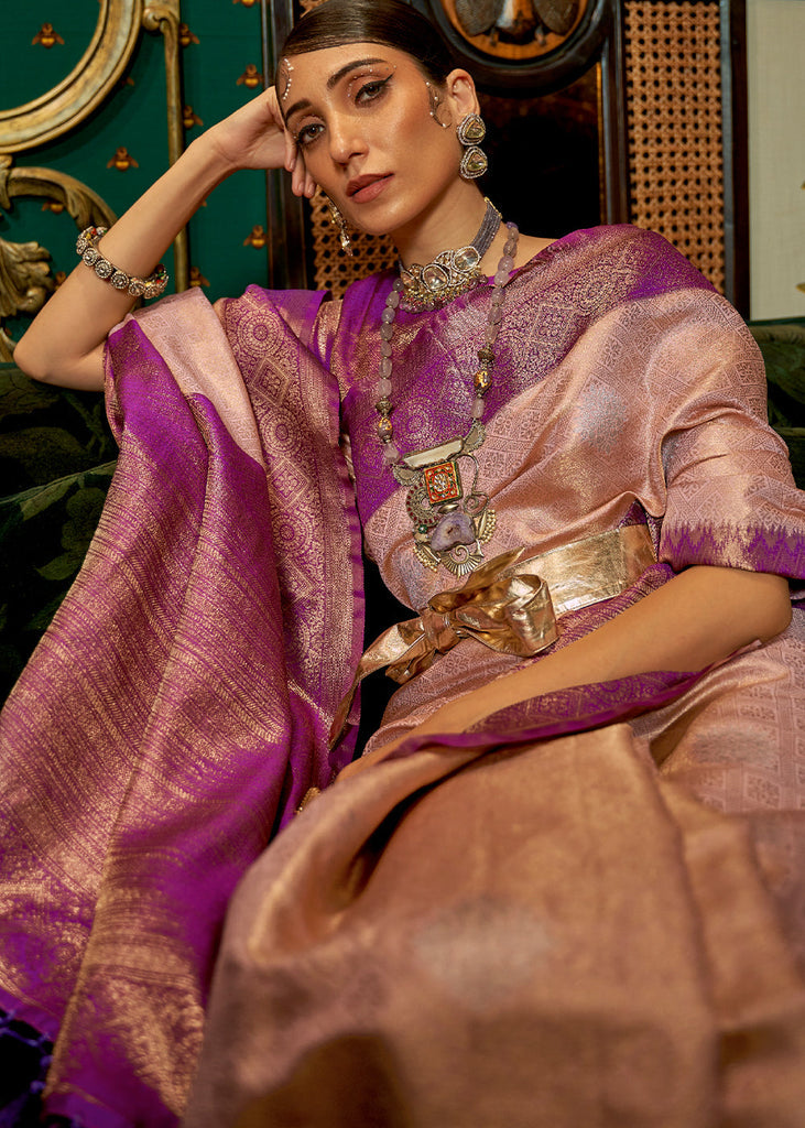 Pink Soft Silk Zari Base Handloom Soft Silk Saree Banarasi Saree Anant Tex Exports Pvt.Ltd..