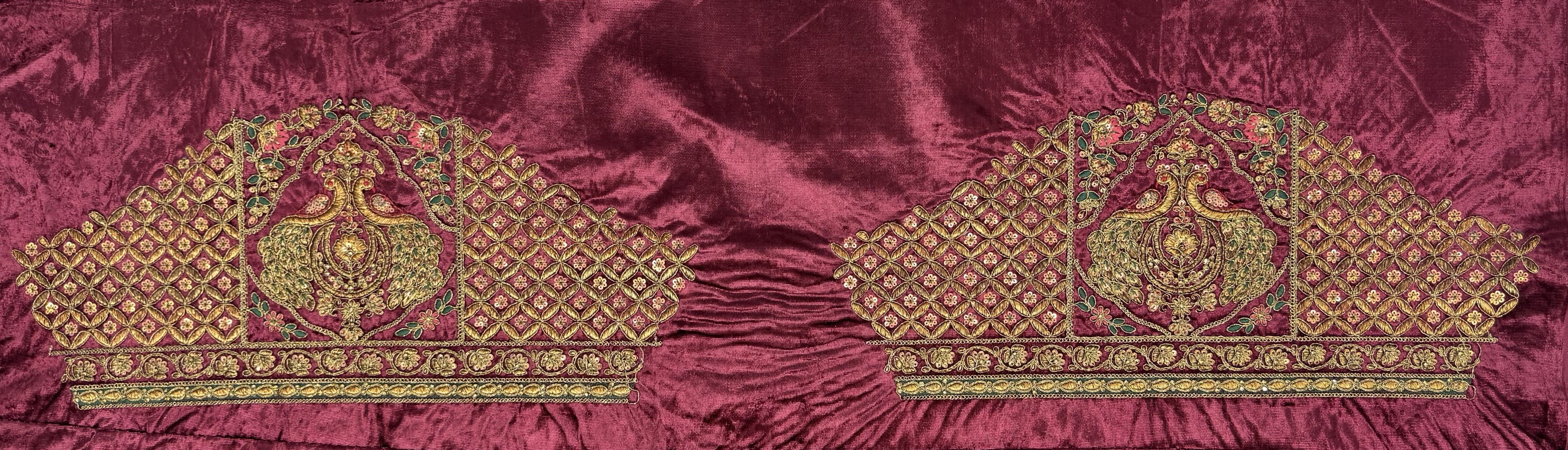 Maroon Pure Velvet Heavy Embroidery Patch Work & Sequins Thread Work Bridal Lehenga Chol