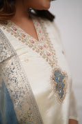 Ivory Viscose Chanderi Kurti Set with Jacquard Dupatta