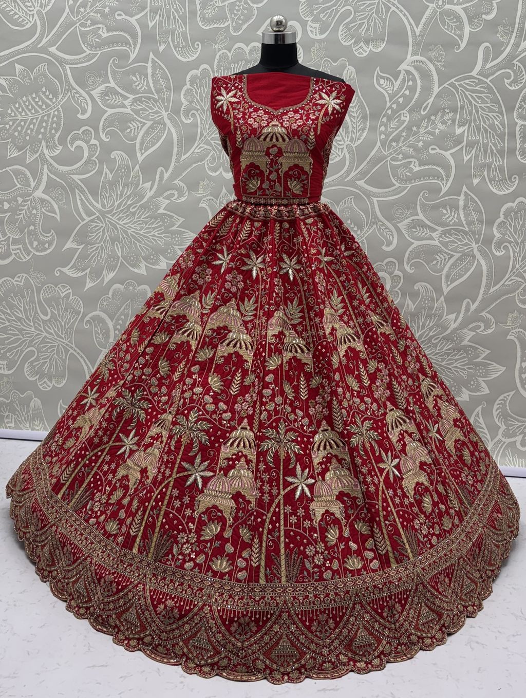 Red Pure Soft Silk Heavy Embroidery Work Bridal Lehenga