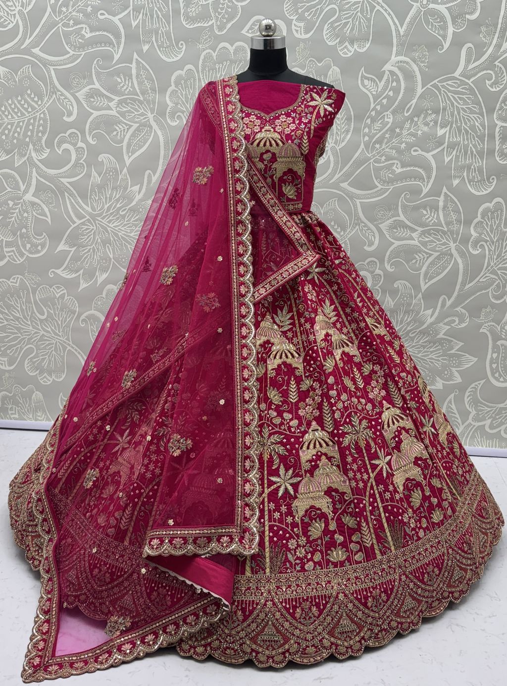 Rani Pink Pure Soft Silk Heavy Embroidery Work Bridal Lehenga
