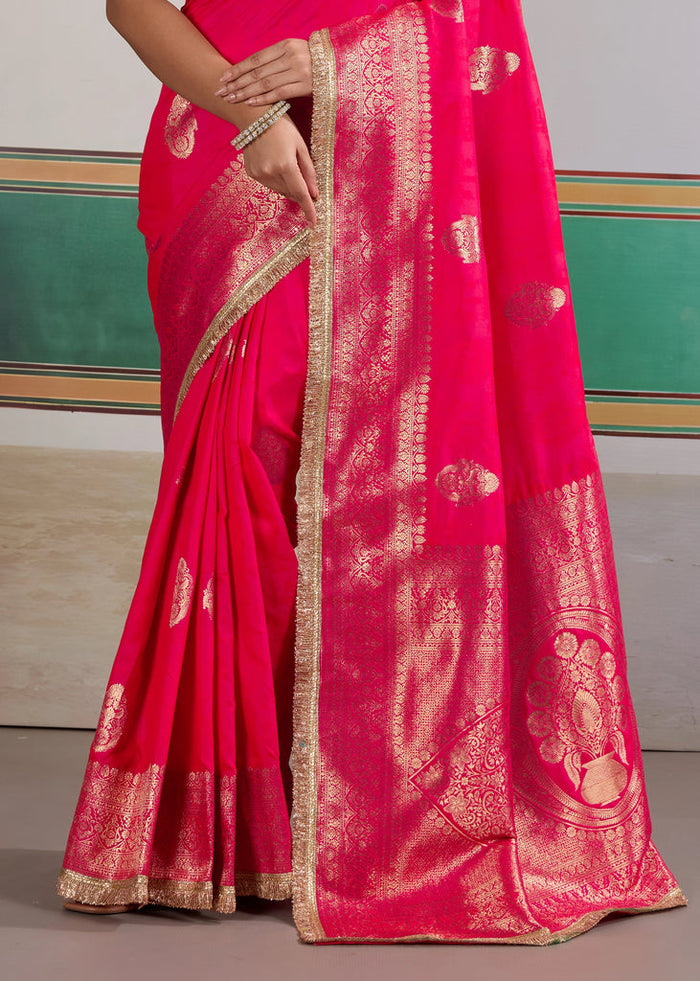Pink Woven Banarasi Satin Silk Saree Japan Satin Saree Anant Tex Exports Pvt.Ltd..