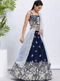 Navy Blue Georgette Sequins Thread Embroidery Lehenga Choli & Dupatta