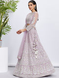 Lavender Net Sequins and Thread Embroidery Lehenga Choli & Dupatta