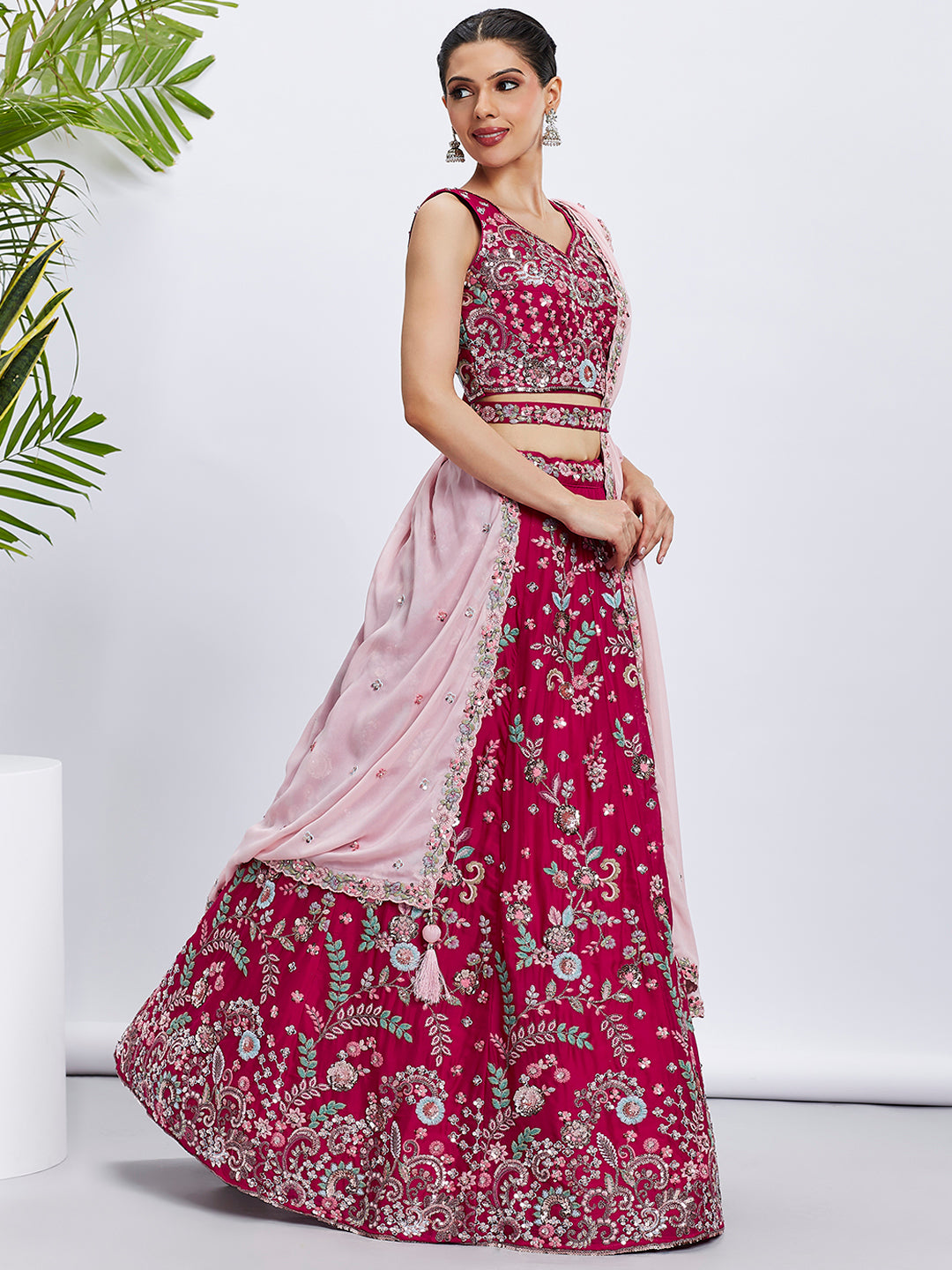 Rose Pure Georgette Sequins and Thread Embroidery Lehenga Choli & Dupatta