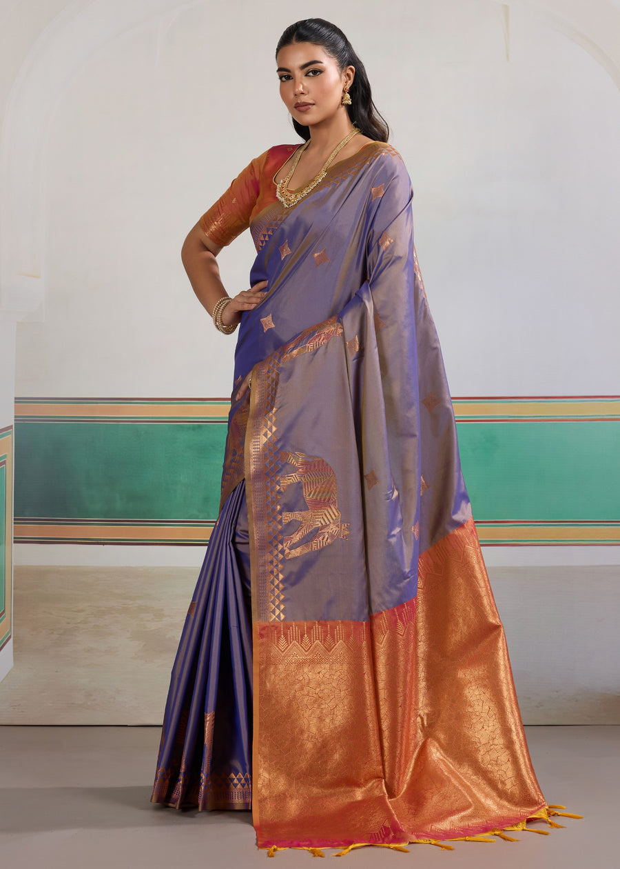 Lavender Pure Soft Silk Handloom Saree Panetar Saree Anant Tex Exports Pvt.Ltd..