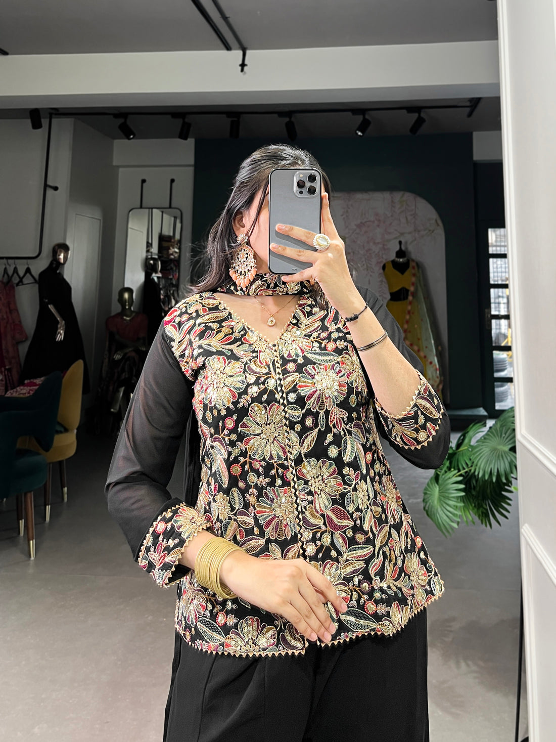 Black Pure Georgette Sequins Salwar Suit