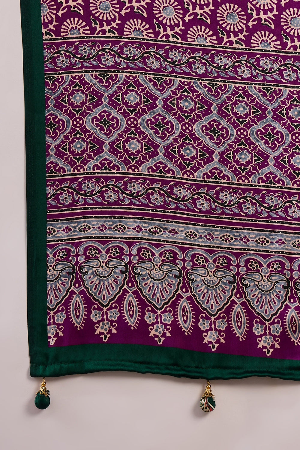 Bottle Green Pure Soft Modal Satin Ajrakh Print Satin Saree Japan Satin Saree Anant Tex Exports Pvt.Ltd..
