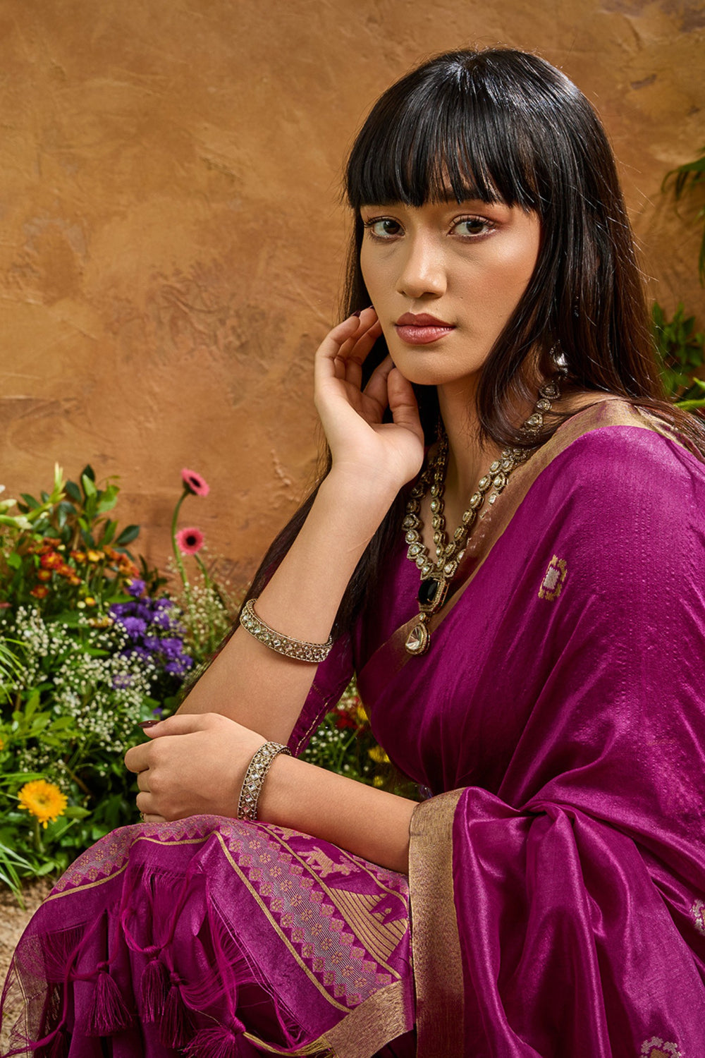 Purple Pure Soft Tussar Handloom Silk Saree