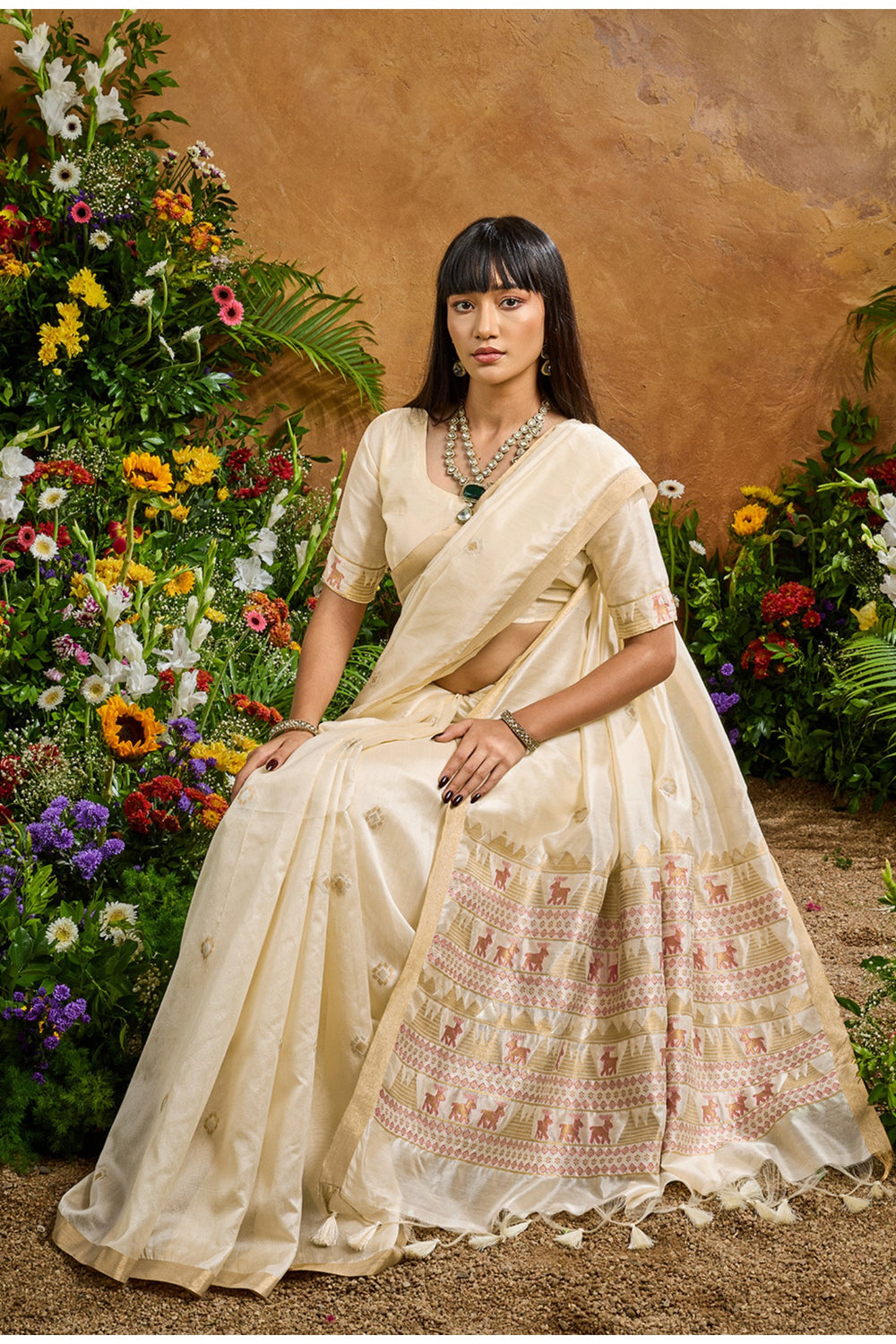 White Pure Soft Tussar Handloom Silk Saree