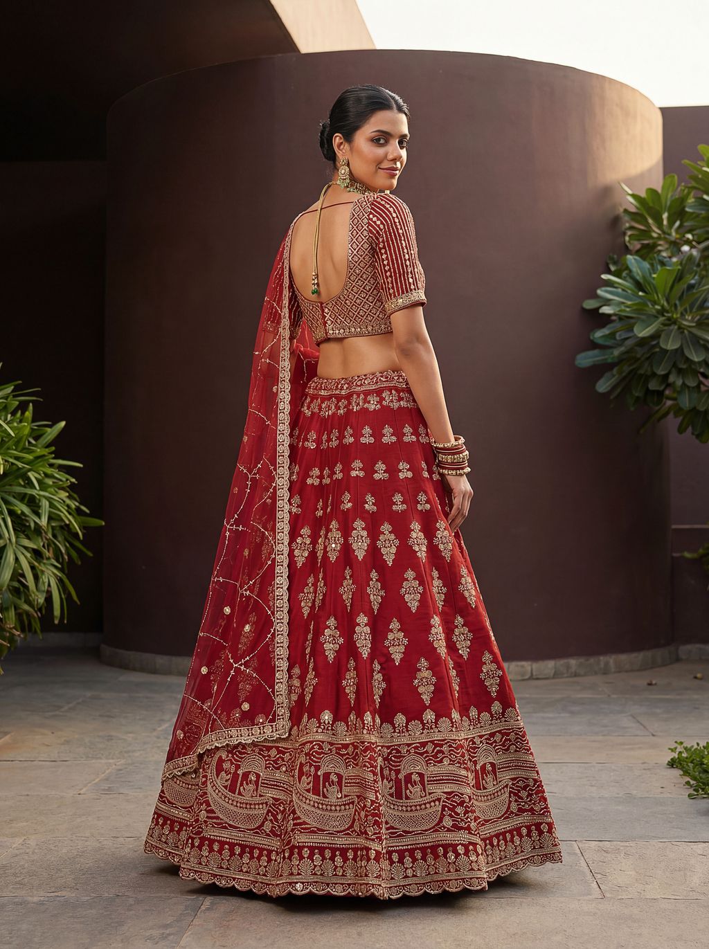 Orange Pure Soft Heavy Silk Sequins Embroidery Work Bridal Lehenga