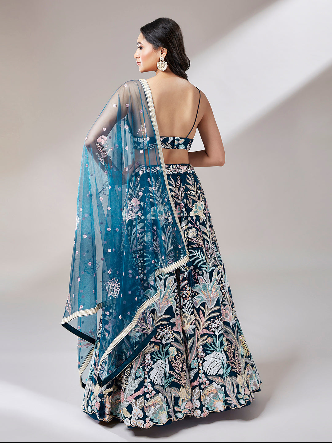 Navy bridal lehenga with thread and sequin work