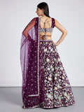 Burgundy Net Floral Sequins Embroidery Lehenga Choli with Dupatta