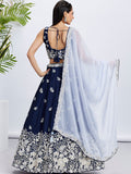 Navy Blue Georgette Sequins Thread Embroidery Lehenga Choli & Dupatta