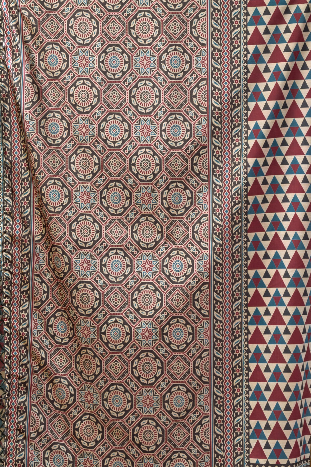 Multicolor White Pure Cluster Silk Ajarkh Digital Printed Saree