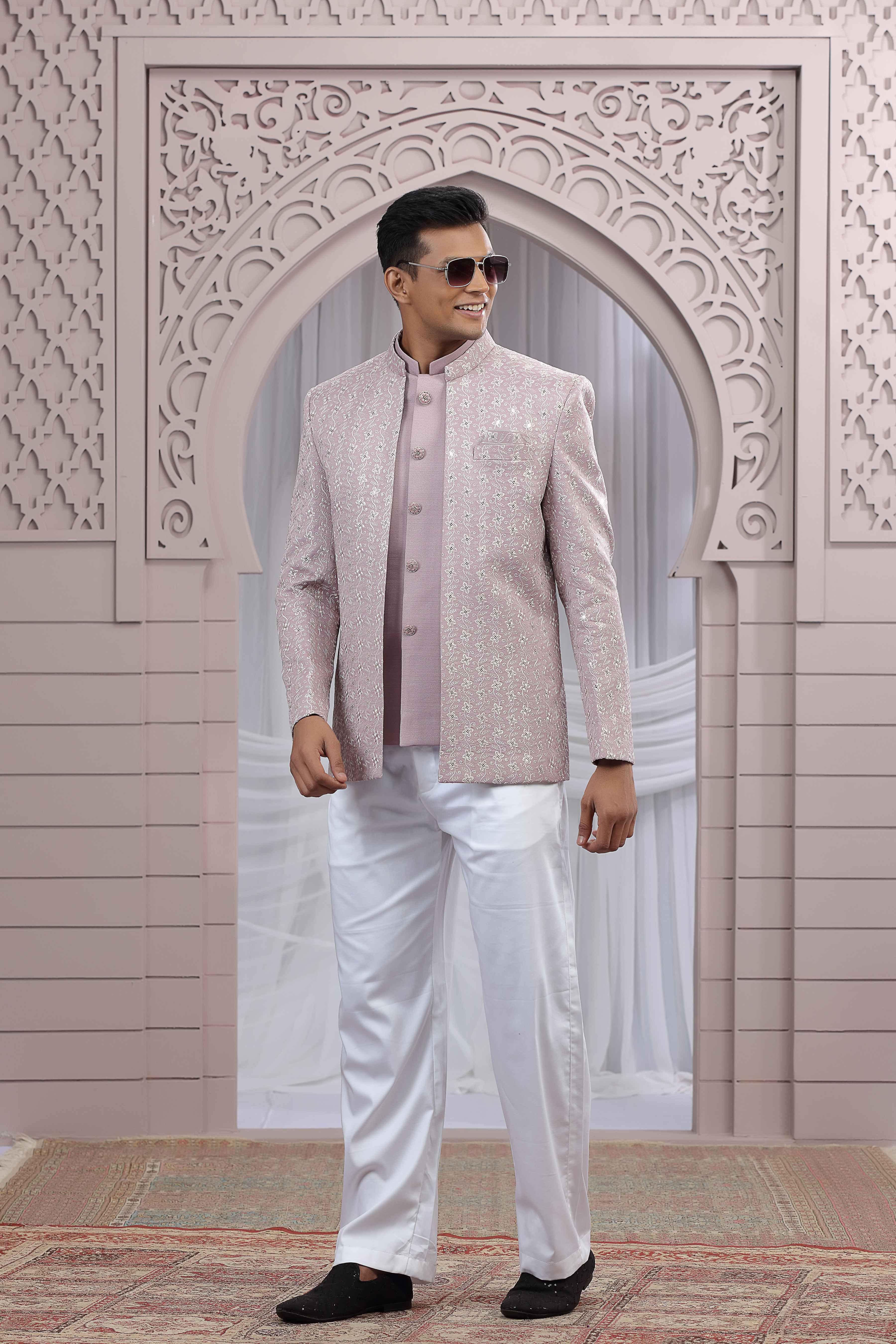 Onion Pink Jodhpuri Suit for Men with Thread Work Jodhpuri suit Anant Tex Exports Pvt.Ltd..
