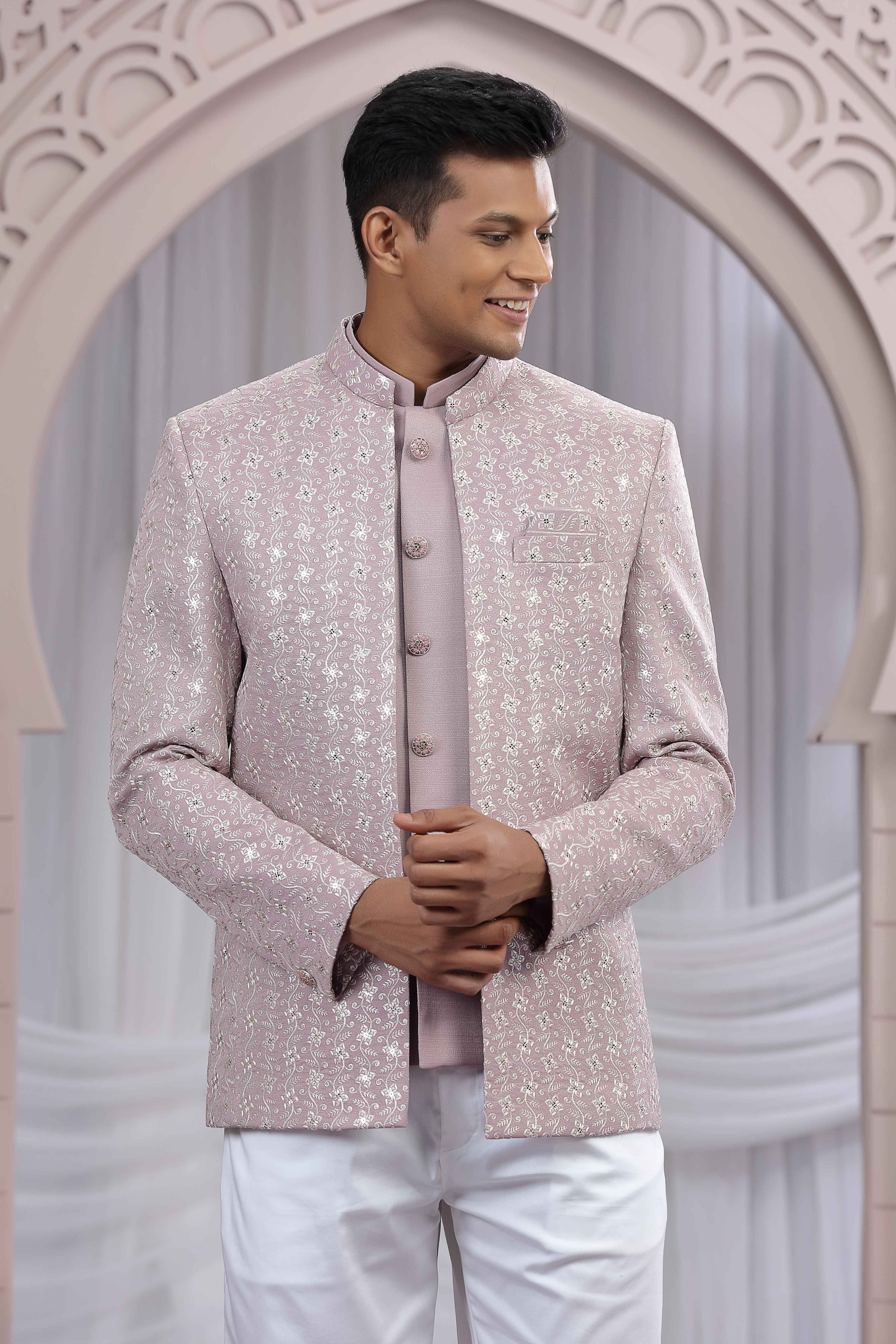 Onion Pink Jodhpuri Suit for Men with Thread Work Jodhpuri suit Anant Tex Exports Pvt.Ltd..