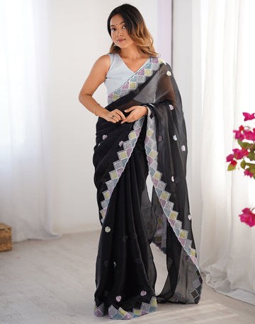 Black Pure Soft Jimmy Choo Saree
