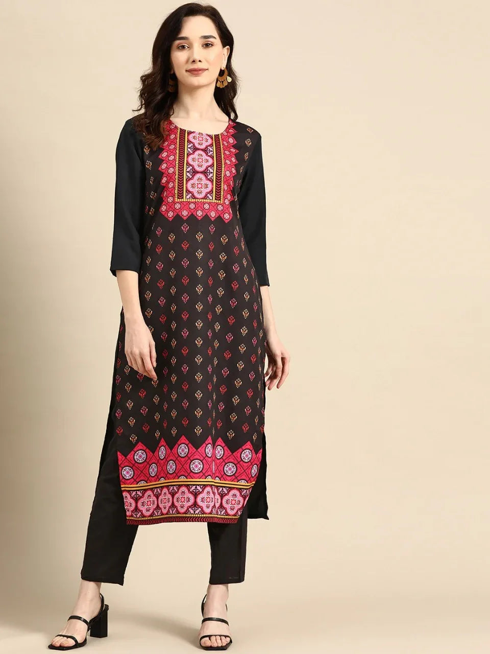 NAINA FESTIVE WEAR POLY CHANDERI KURTI - Anant Exports