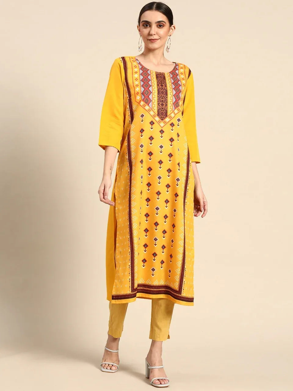 NAINA FESTIVE WEAR POLY CHANDERI KURTI - Anant Exports