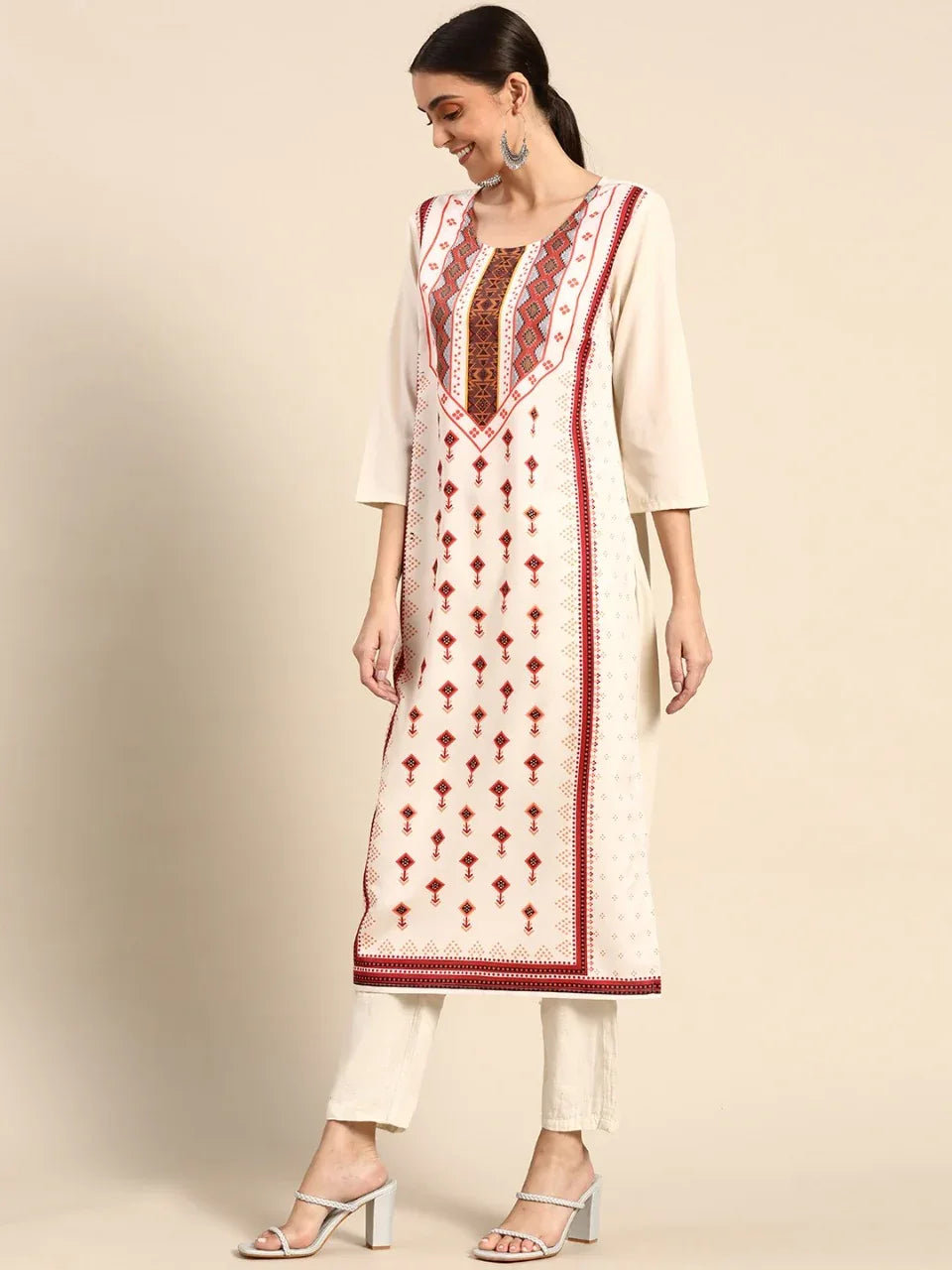 NAINA FESTIVE WEAR POLY CHANDERI KURTI - Anant Exports