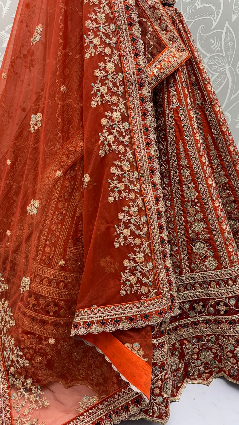Orange Pure Soft Silk Premium Bridal Lehenga Choli Wedding Lehenga Choli Anant Tex Exports Pvt.Ltd..