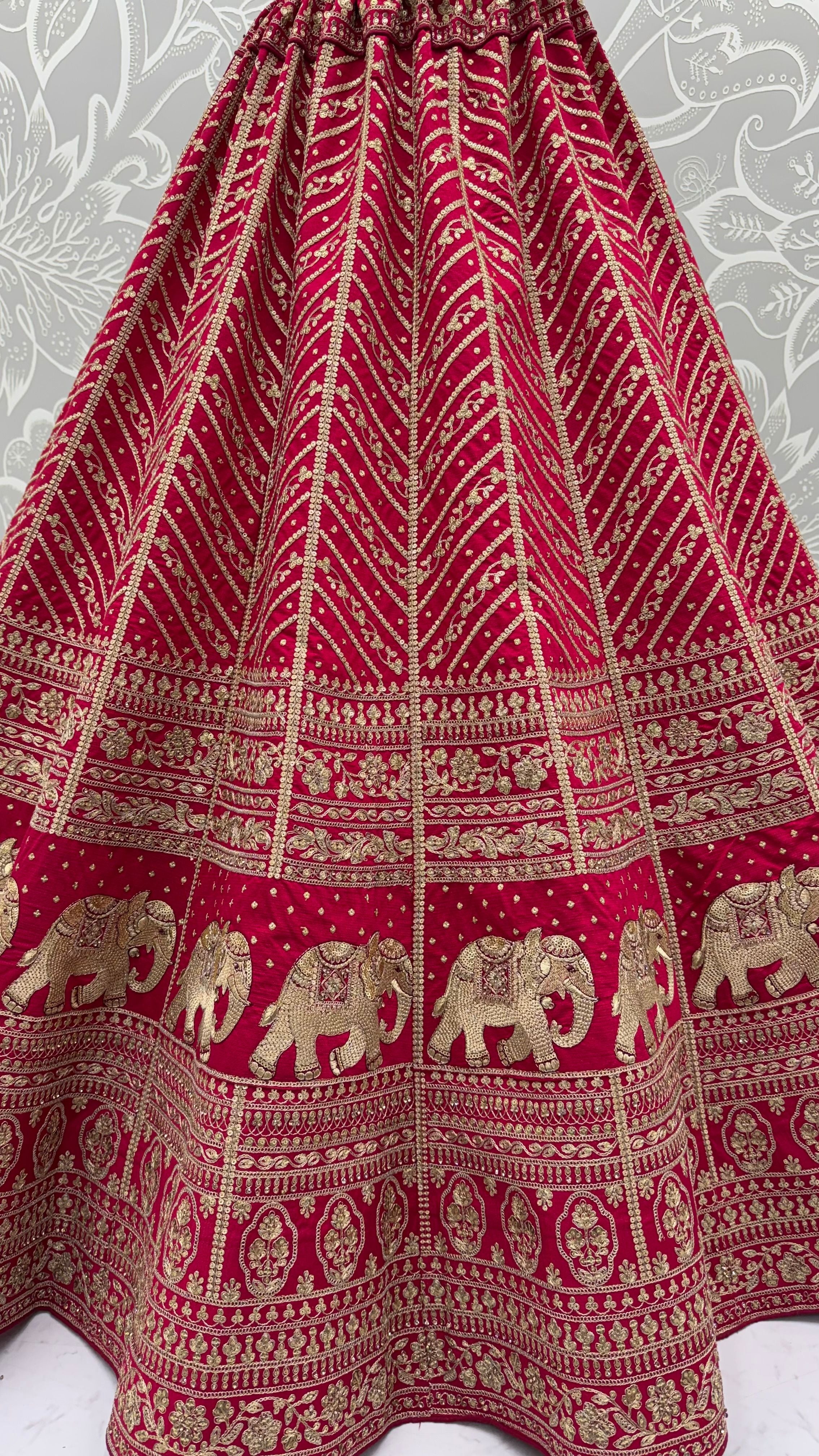 Rani Pink Pure Slubb Silk Premium Tatamie Zari Dori Embroidery Metalic Sequins Work Bridal Lehenga Choli