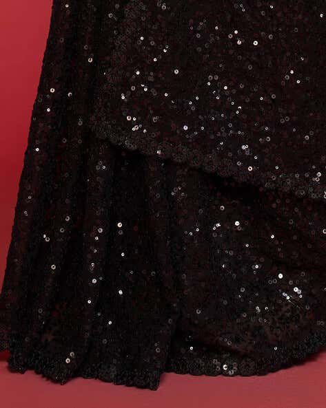 Black Pure Chiffon Sequins Embroidery Work Ready to Wear Saree