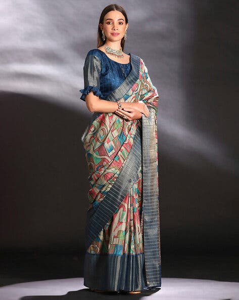 Blue Pure Handi Silk Handloom Saree Row Silk Saree Anant Tex Exports Pvt.Ltd..