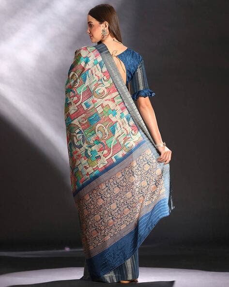 Blue Pure Handi Silk Handloom Saree Row Silk Saree Anant Tex Exports Pvt.Ltd..