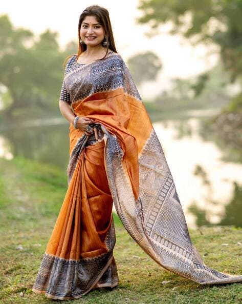Mustard Pure Soft Tussar Silk Madhubani Saree Tussar Saree Anant Tex Exports Pvt.Ltd..