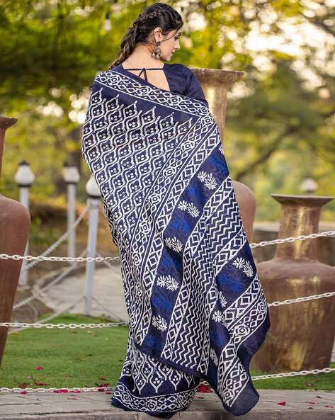 Blue Pure Soft Bhagalpuri Cotton Handloom Saree