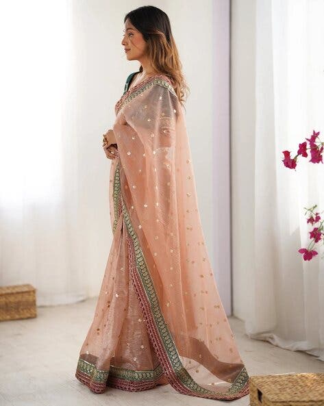 Peach Pure Soft Crush Banarasi Silk Saree