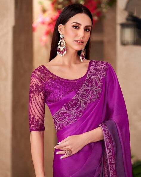 Magenta Pure Georgette Chiffon With Embroidery Sequins Saree