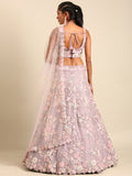 Mauve Net Floral Sequins Lehenga Choli with Heavy Zarkan Embroidery and Dupatta