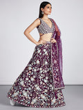 Burgundy Net Floral Sequins Embroidery Lehenga Choli with Dupatta