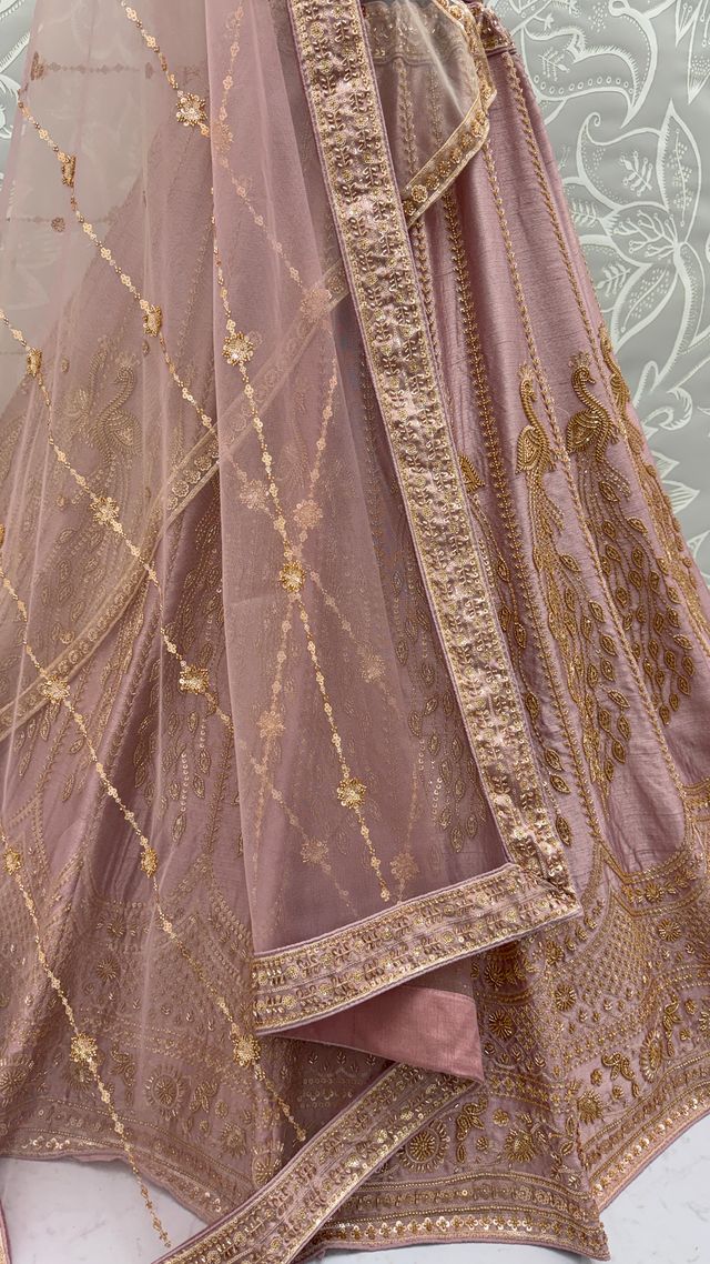 Powder Pink Pure Soft Heavy Net Sequins Embroidery Work Bridal Lehenga Choli