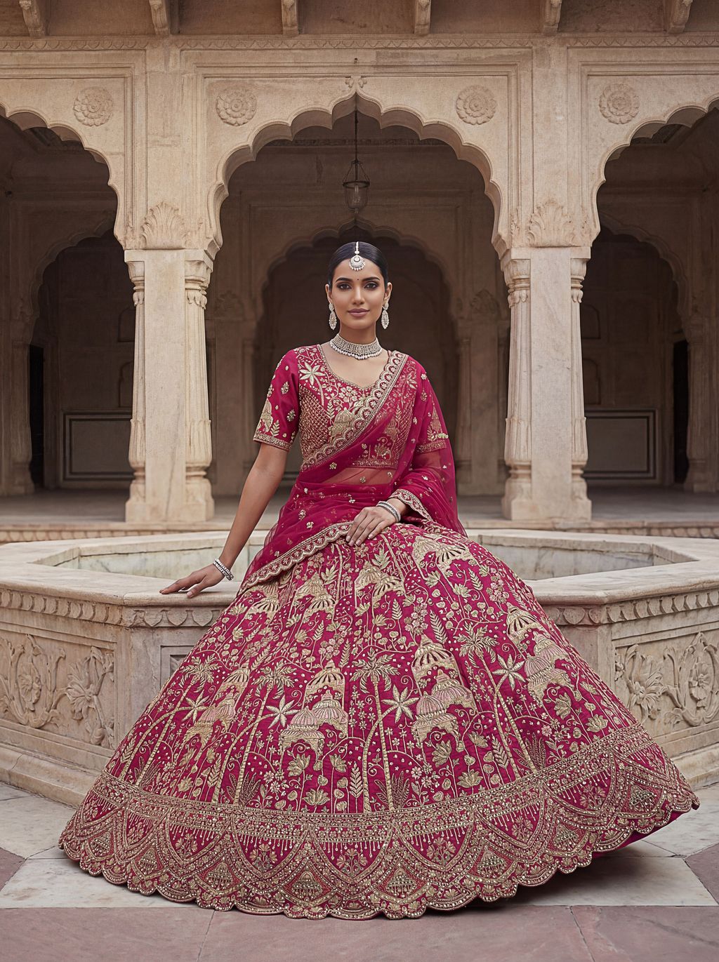 Rani Pink Pure Soft Silk Heavy Embroidery Work Bridal Lehenga