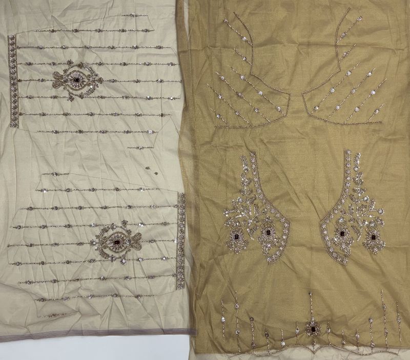 Chicku Pure Fendi Tussaud Silk Crystal Beads work Multi Thread Dori and Sequins Work Sequins Work Bridal Lehenga Choli