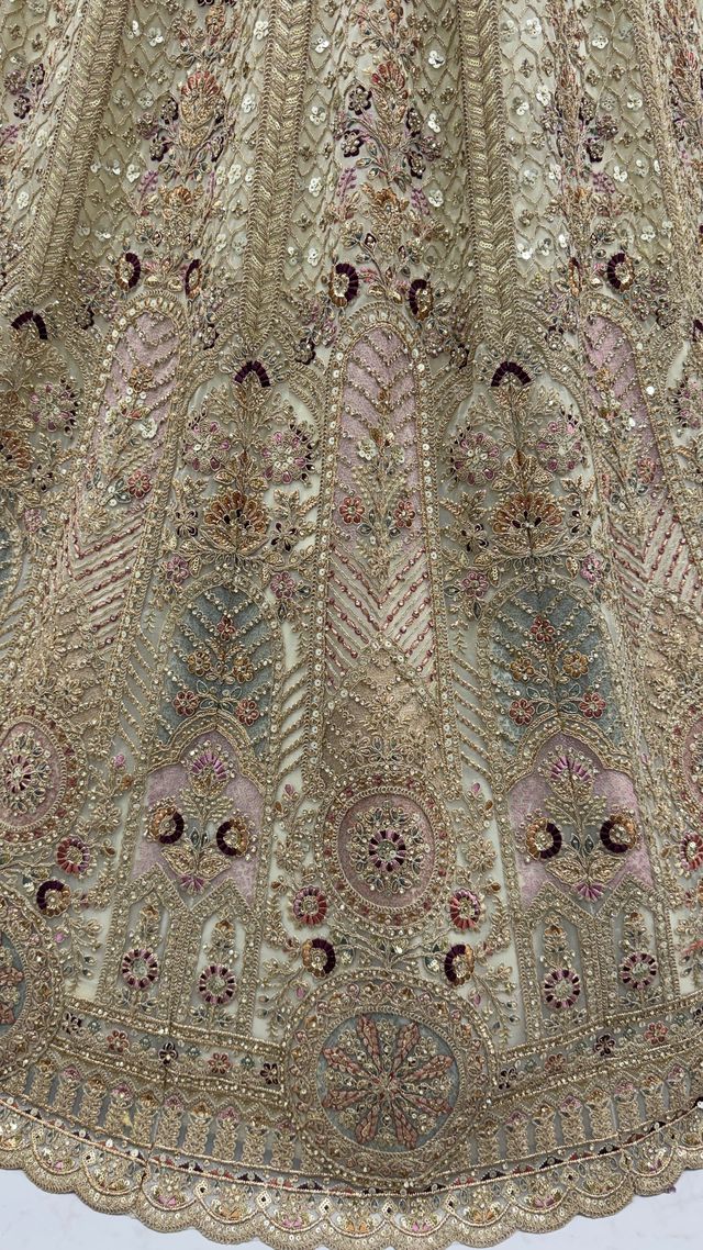 White Pure Soft Heavy Net Sequins Embroidery Work Bridal Lehenga