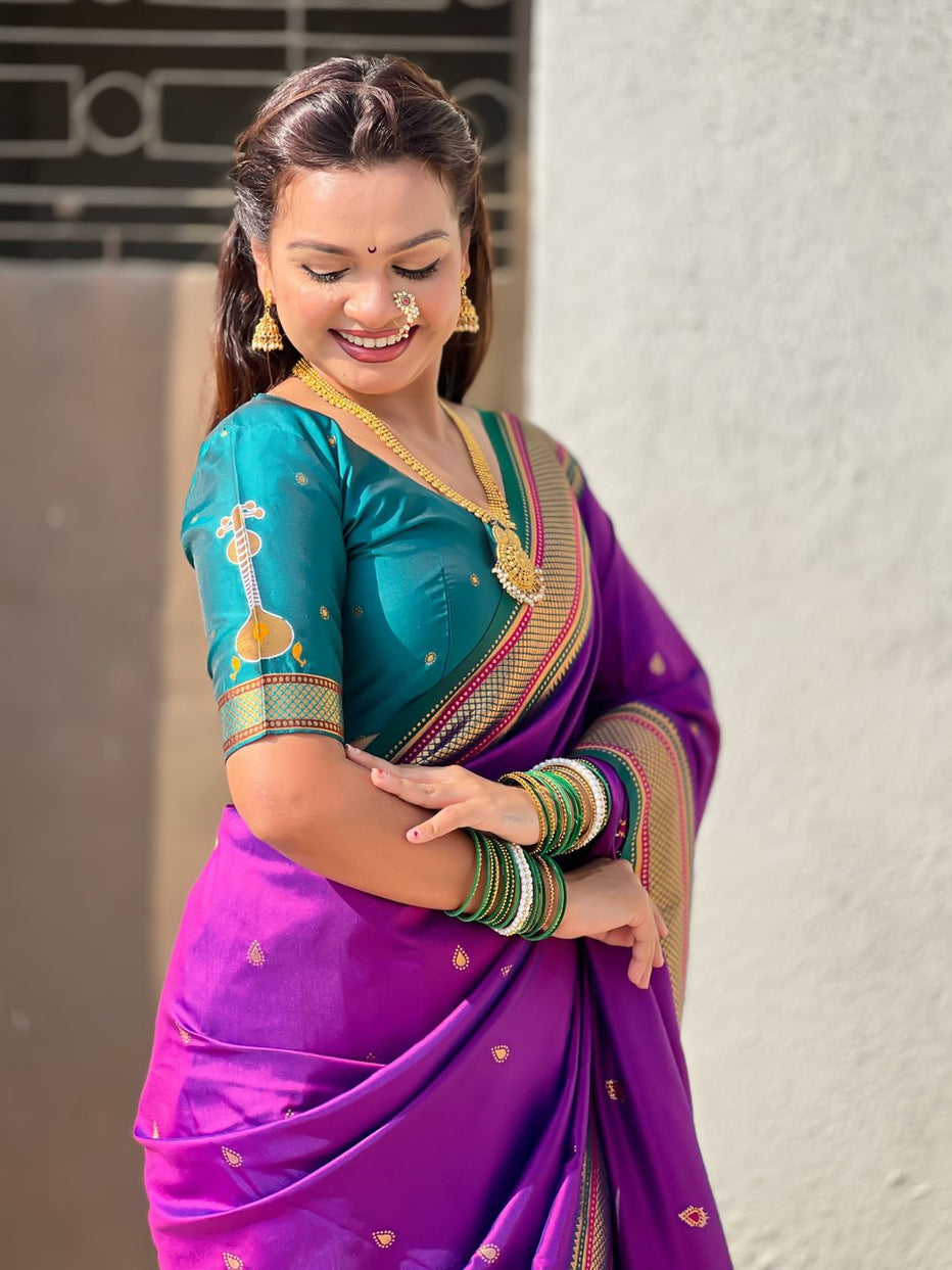 Purple Pure Rakhumai Silk Vitthala Paithani Soft Silk Saree