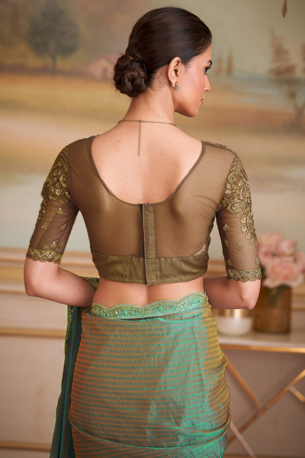 Charming Turquoise Pure Georgette Silk With Floral Sequins Saree