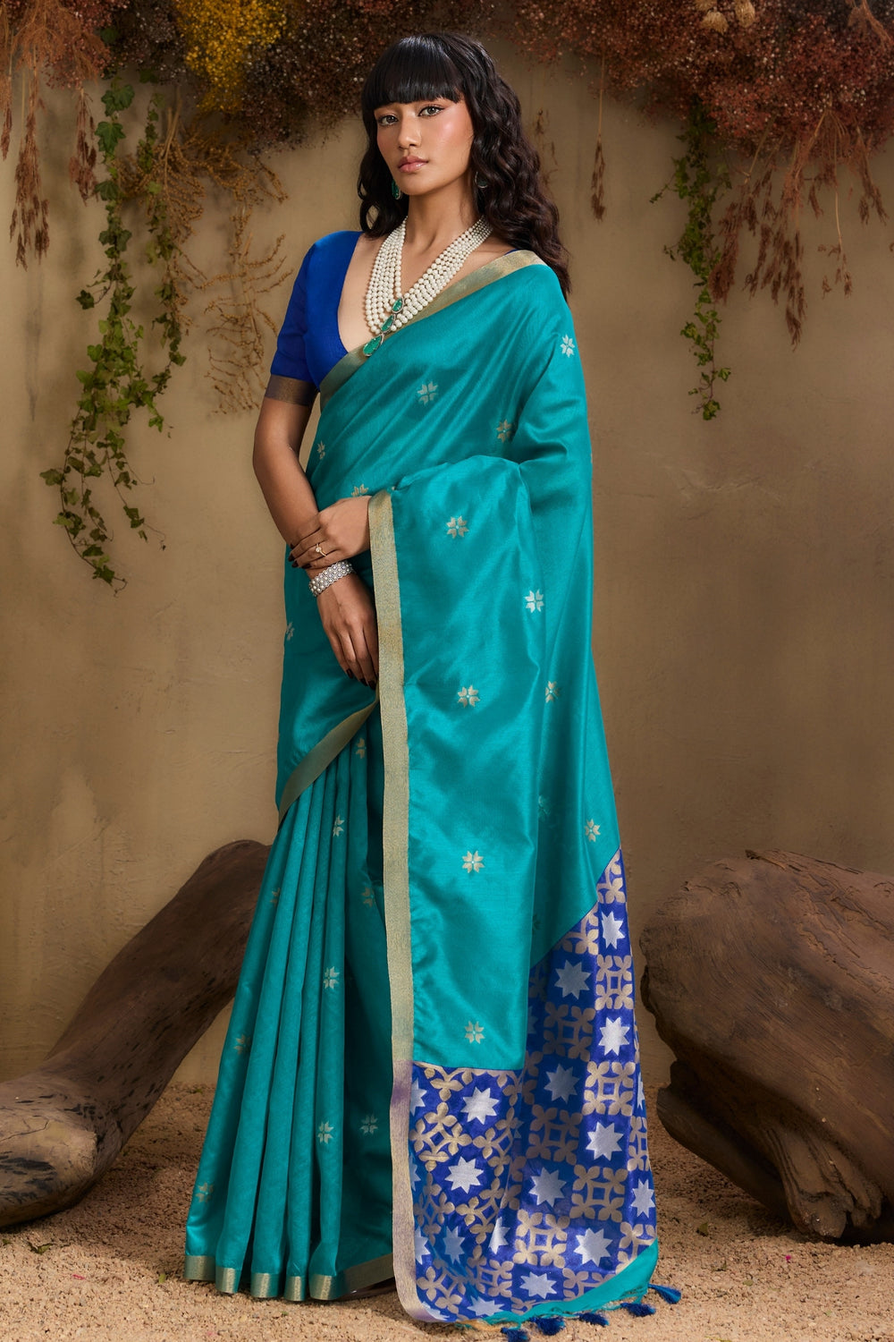 Blue Pure Tussar Handloom Silk Saree