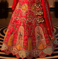 Red Bridal Lehenga Choli with Heavy Embroidery and Latkan