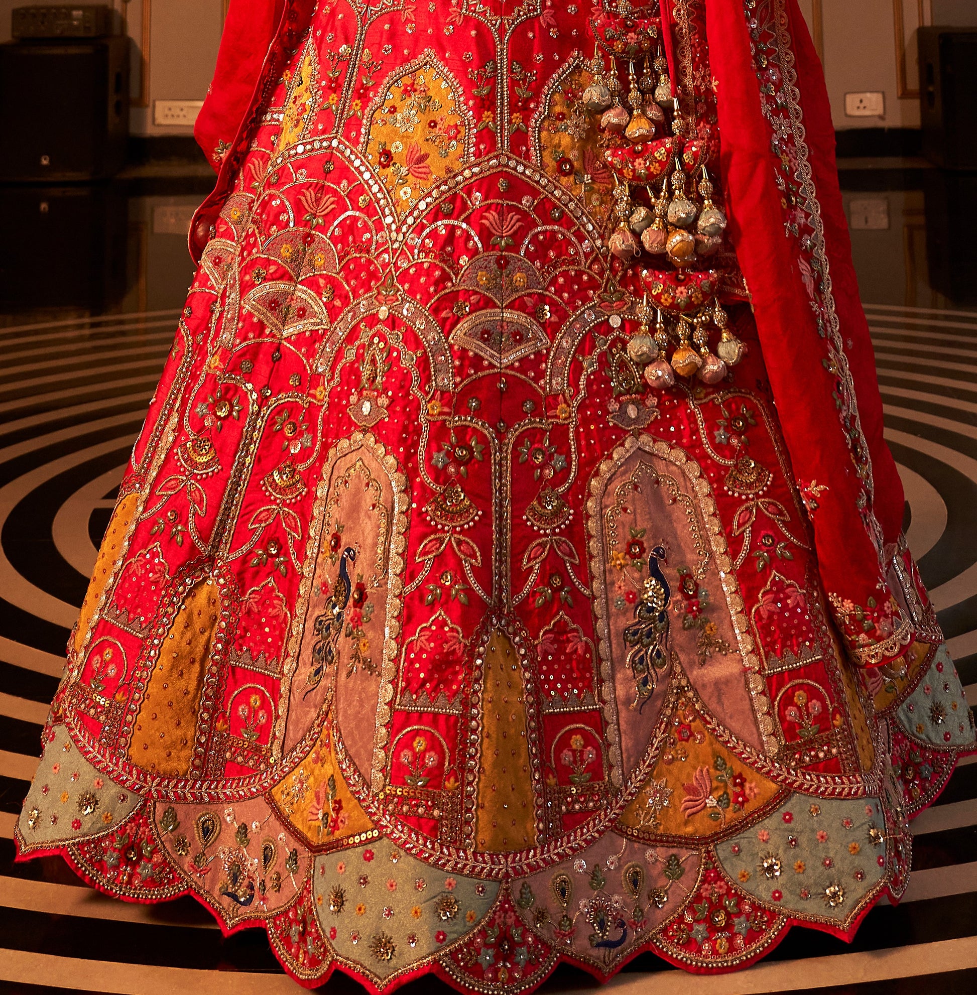 Red Bridal Lehenga Choli with Heavy Embroidery and Latkan
