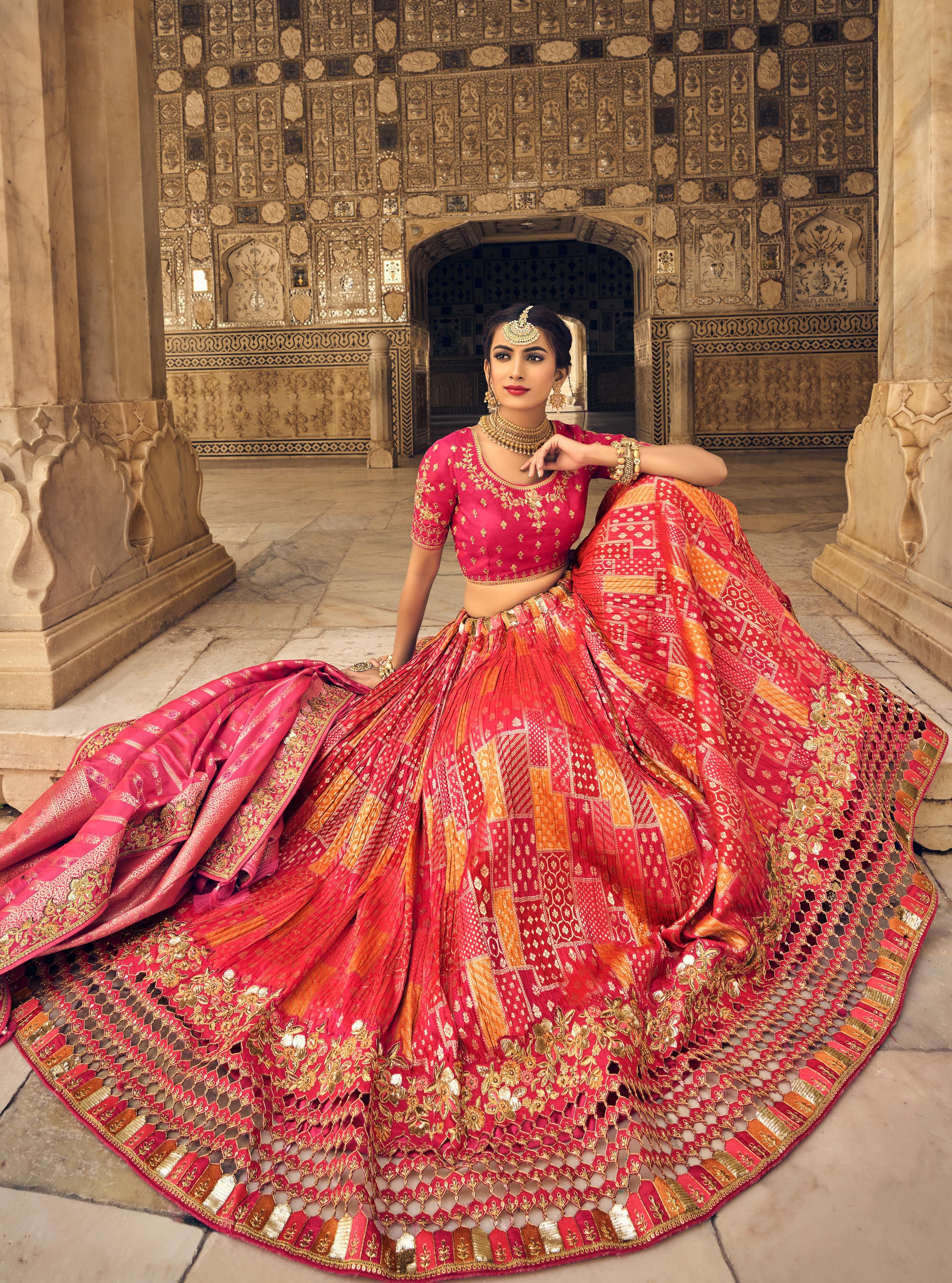 Bridal Banarasi lehenga with woven dupatta detailed shot