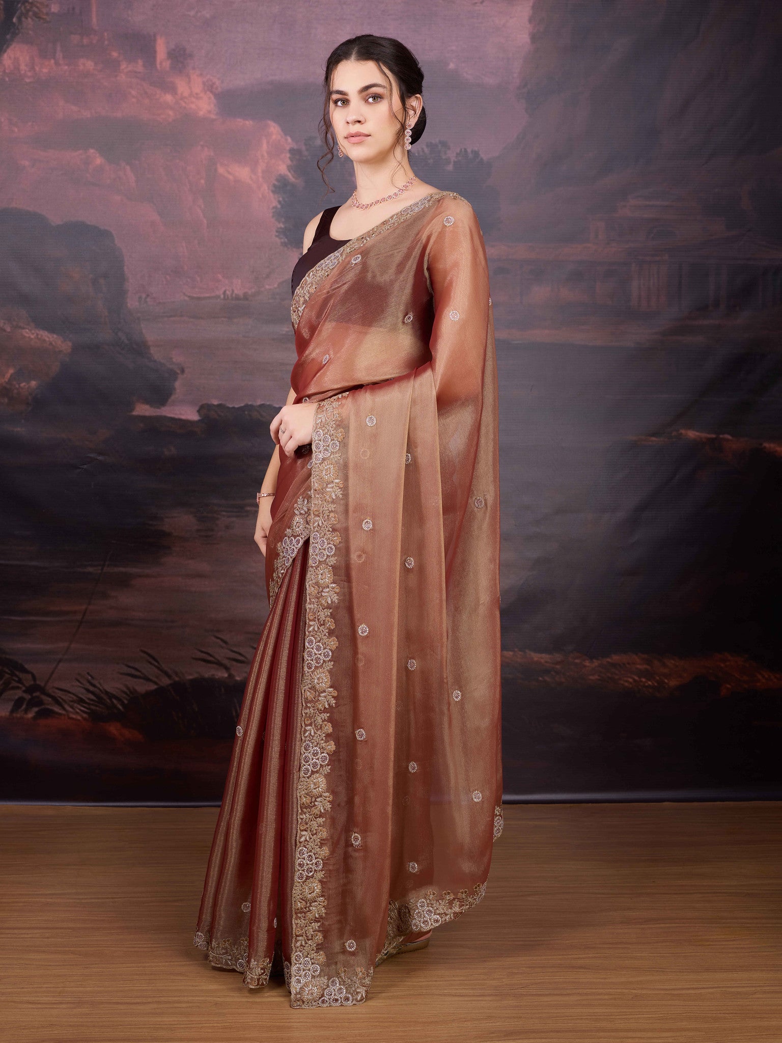Luxury Siroski embroidered saree with floral border