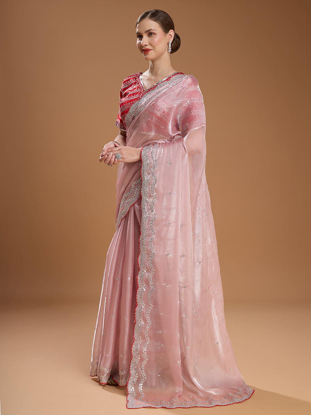 Designer baby pink party wear saree