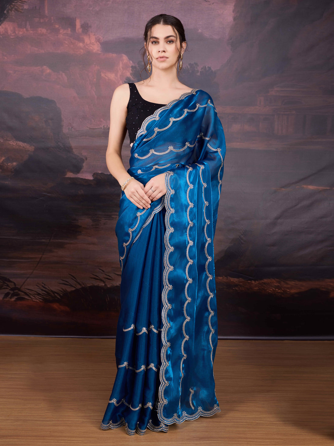 Royal blue Jimmy Choo saree with embroidery