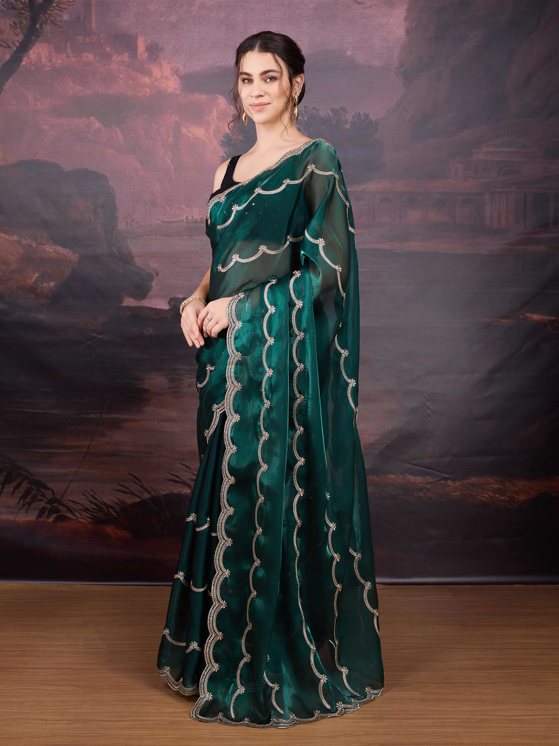 Bottle green Jimmy Choo saree for weddings